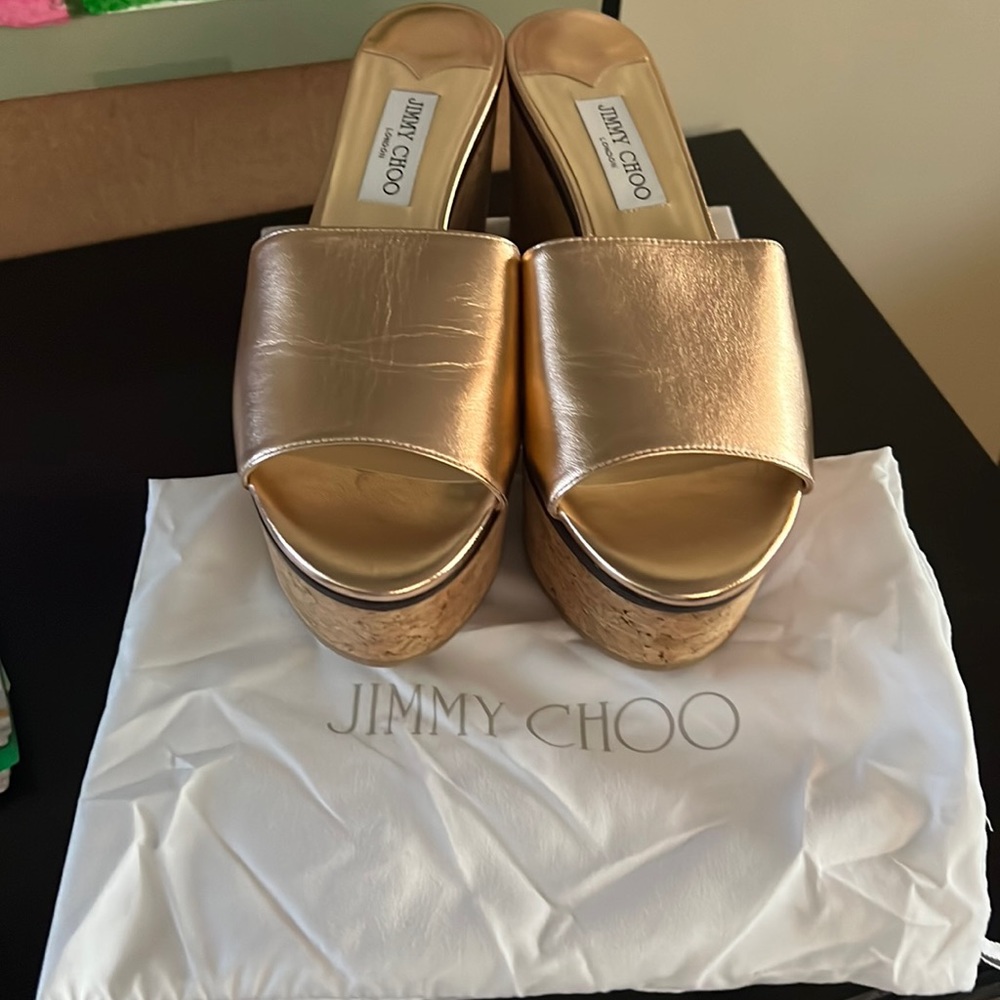 Jimmy Choo Gold Wedge Sandals